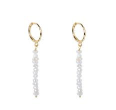 Handmade Pearl Beaded Gold Hoop Drop Earrings